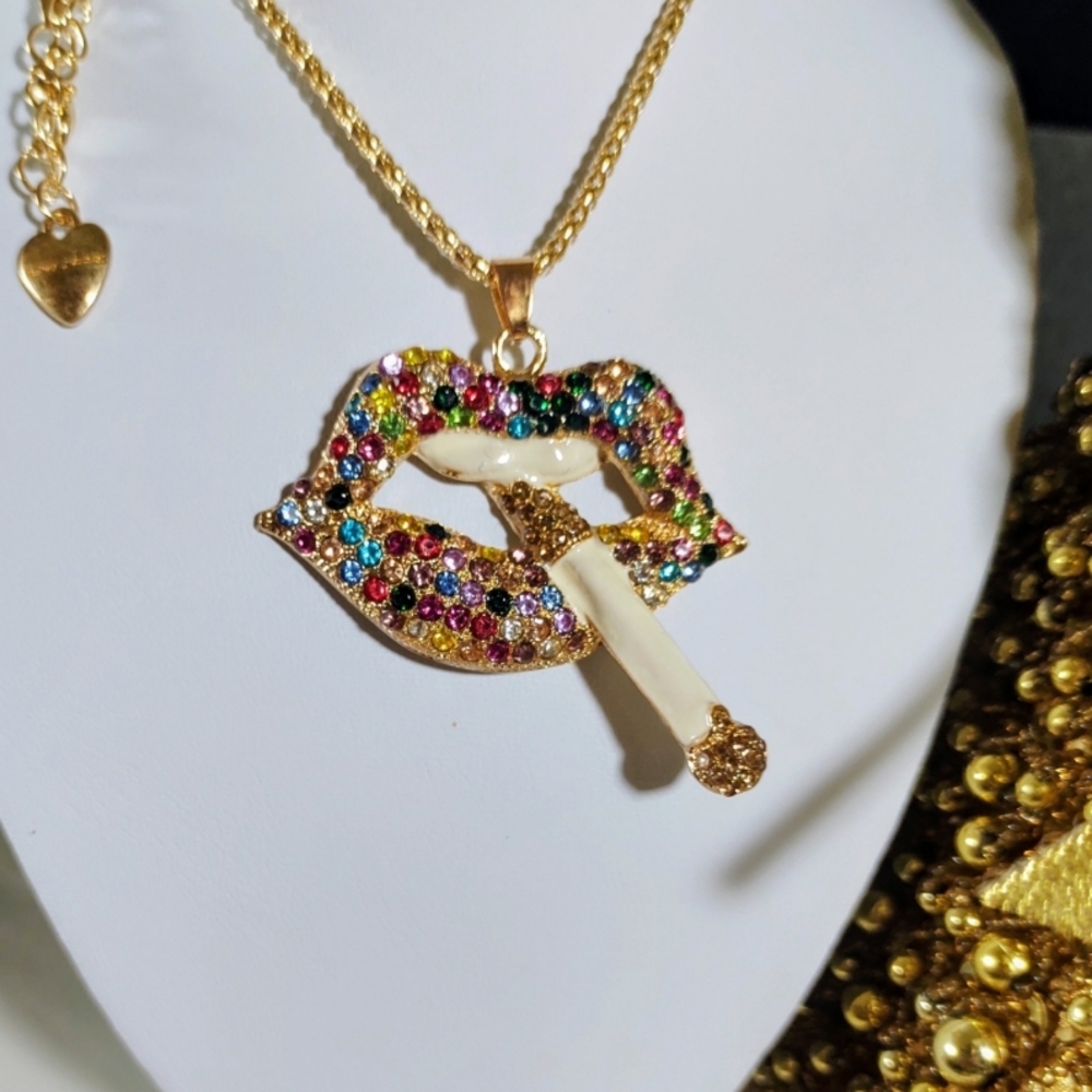Betsey Johnson Multicolor Crystal Lip Necklace
